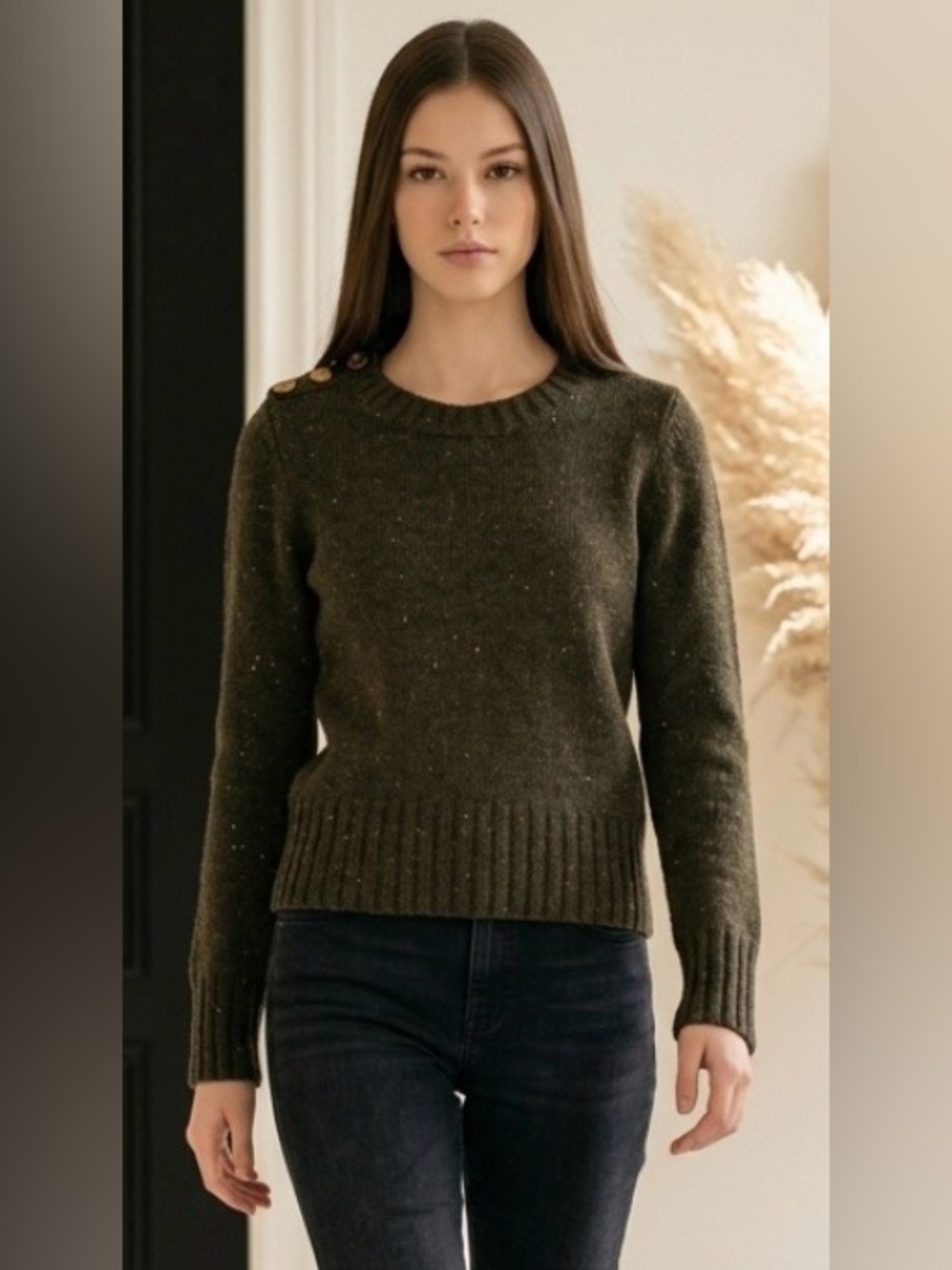Charlie & Robin Anthropologie Olive Marled Wool Blend Pullover Women’s Sweater